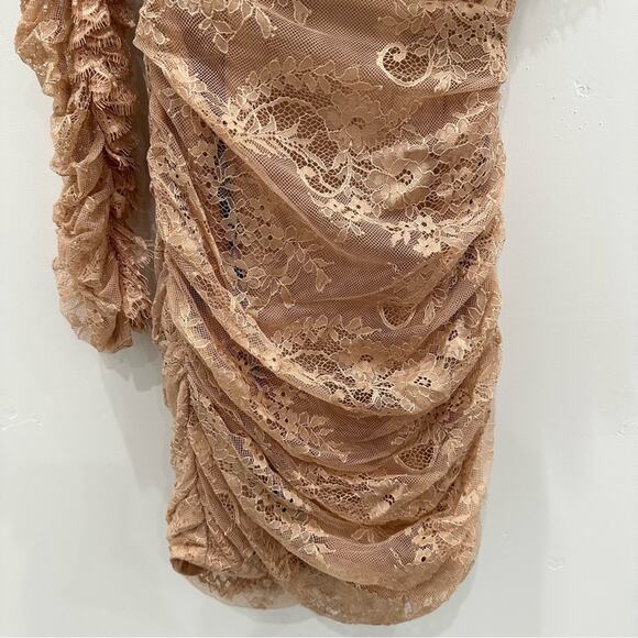 NWT House Of CB Adele Biscuit Asymmetrical Mini Ruffle Dress. - Picture 8 of 15